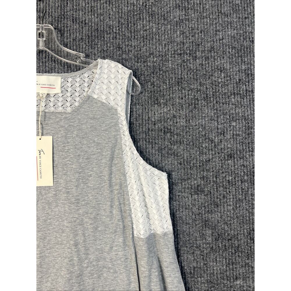 Vince Camuto Shirt Womens 2X Gray Lace Trim Sleeveless Asymmetrical Hem Casual - Picture 3 of 9